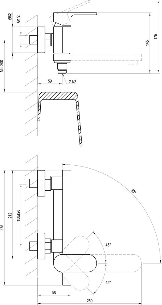 Seinale kinnitatav vannisegisti Chrome 150 mm