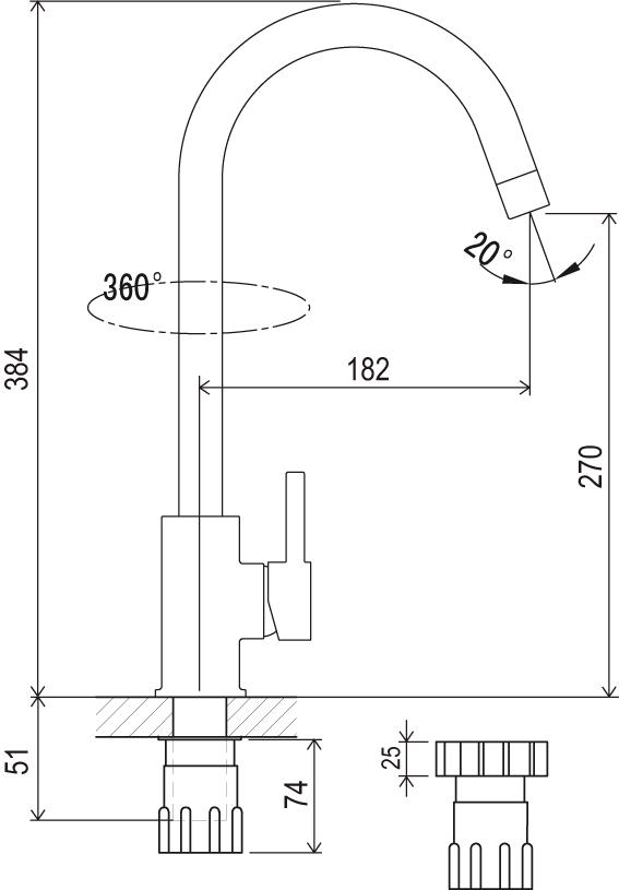Sink standing tap