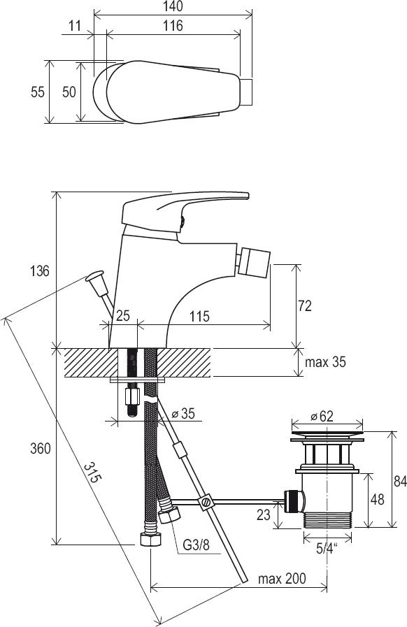 Bidet standing tap Neo with waste