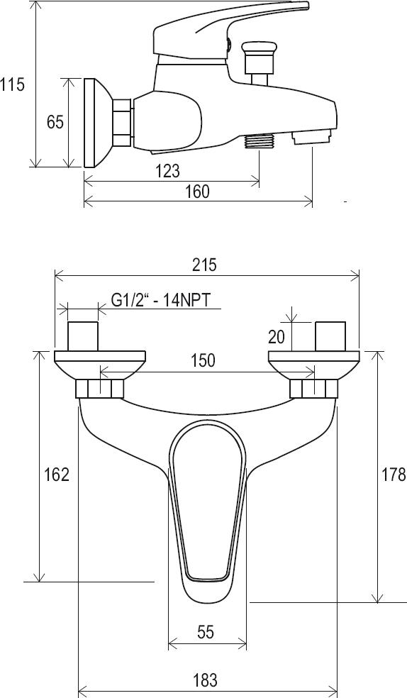 Wall-mounted bathtub tap Neo
