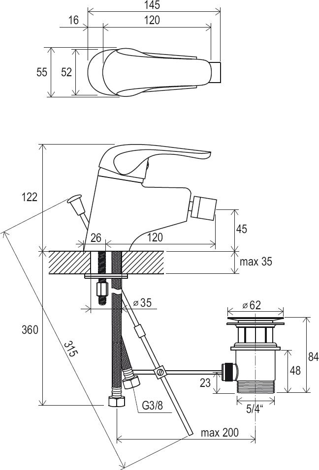 Bidet standing tap Rosa with waste