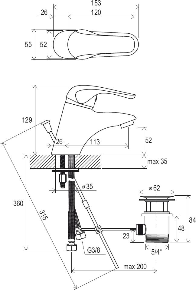 Washbasin standing tap Rosa with waste