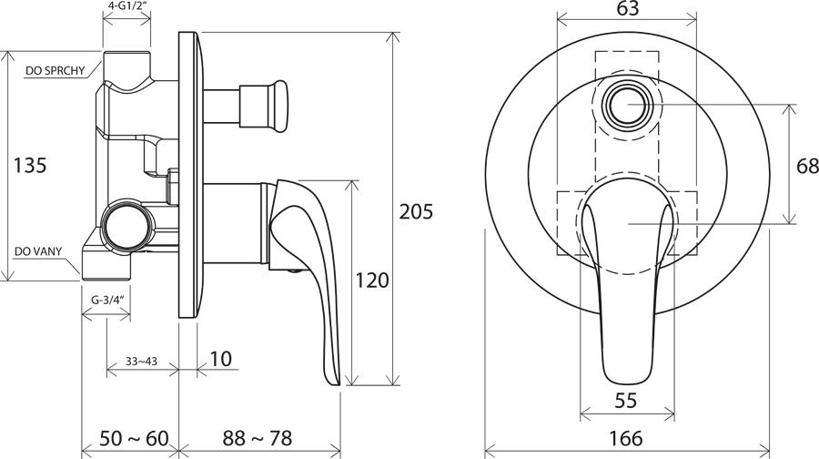 Built-in tap Rosa with diverter