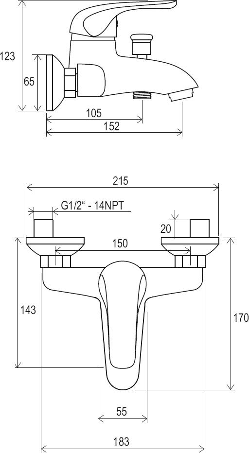 Wall-mounted bathtub tap Rosa