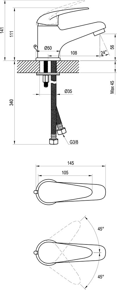 Washbasin standing tap Suzan without waste