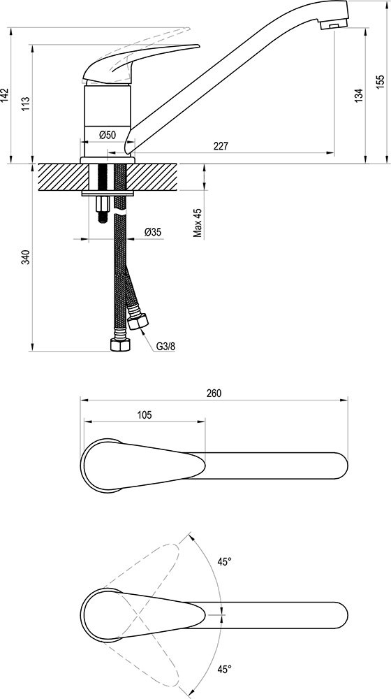 Sink standing tap Suzan with rotary spout