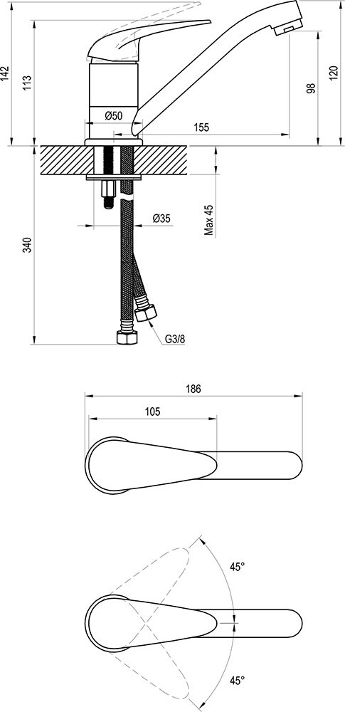 Washbasin standing tap Suzan with rotary spout