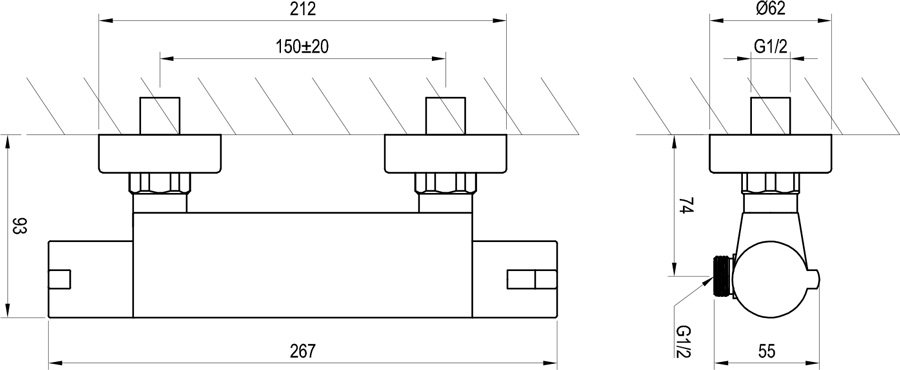 Thermostatic wall-mounted shower tap TE 072.00/150