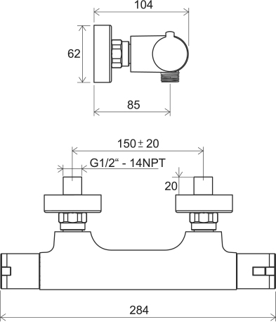 Thermostatic wall-mounted shower tap TE 032.00/150