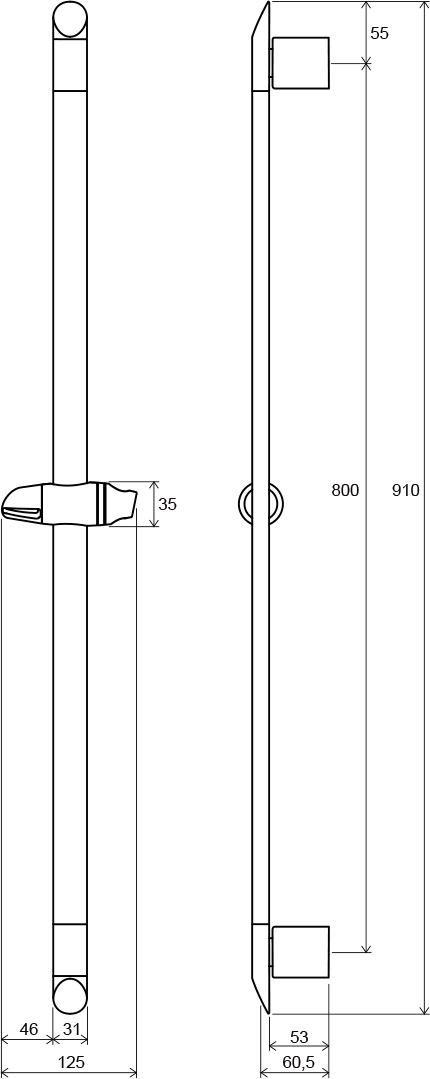 Bar with sliding shower holder 90 cm