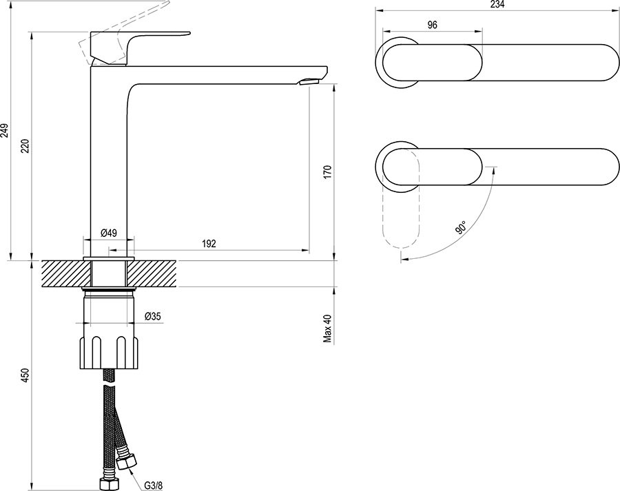 Valamusegisti Eleganta 220 mm ilma ülevooluta BeCool