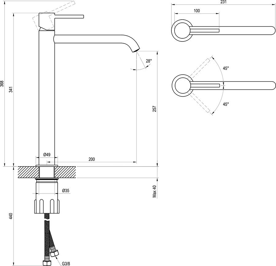 Segisti ESPIRIT 340 MM ilma ülevooluta