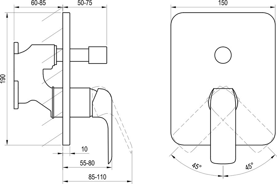 Ümberlülitiga süvistatav segisti Flat