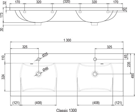 Double washbasin Classic 1300