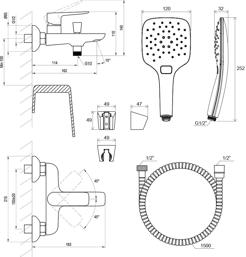 Classic CL 022 seinale kinnitatav vannisegisti dušikomplektiga