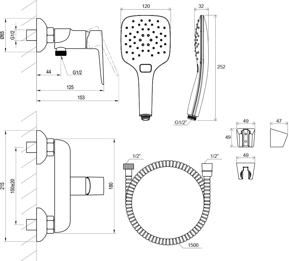 Classic CL 032 seinale kinnitatav dušisegisti dušikomplektiga