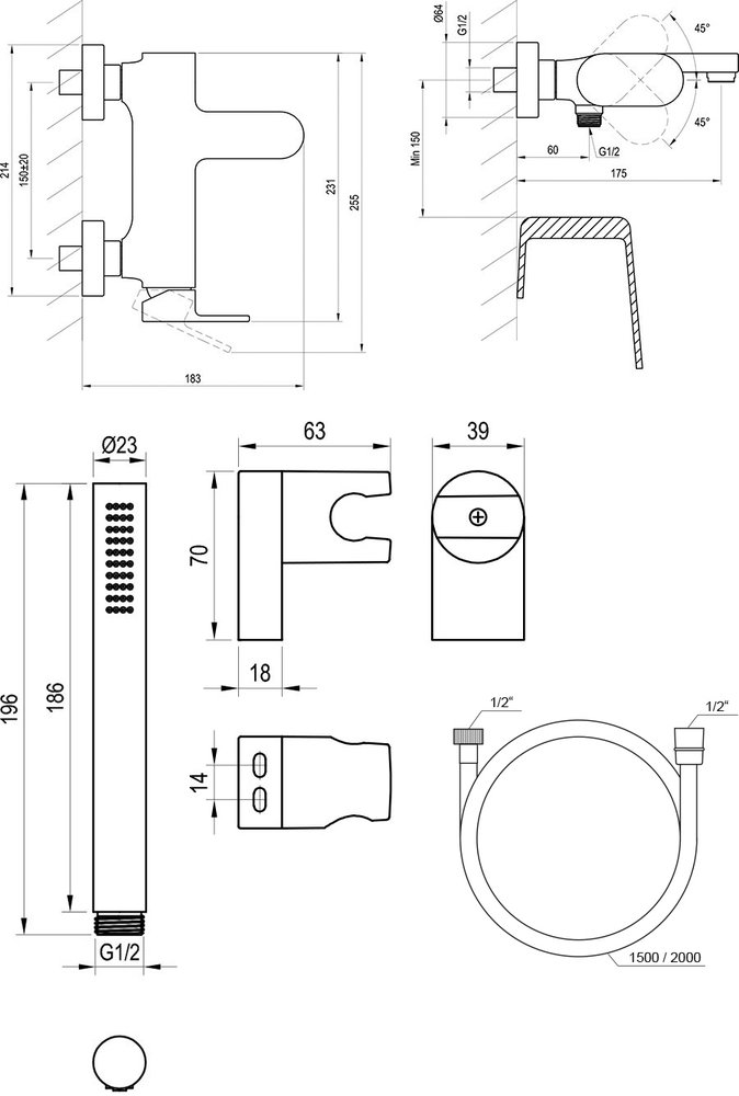 Eleganta EL 022 seinale kinnitatav vannisegisti dušikomplektiga