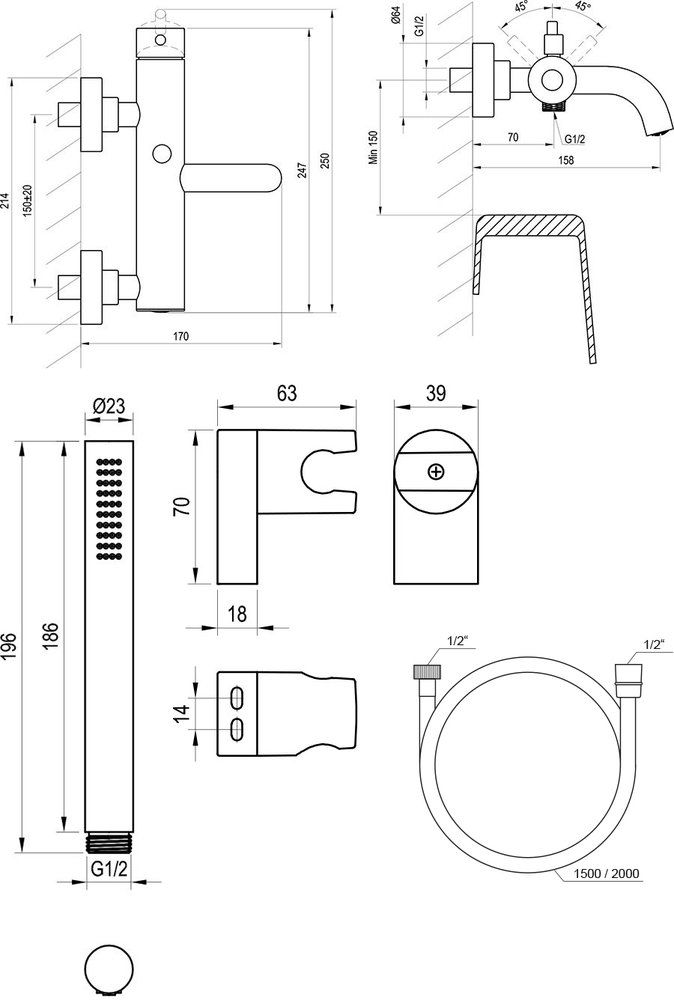 Espirit ES 022 seinale kinnitatav vannisegisti dušikomplektiga