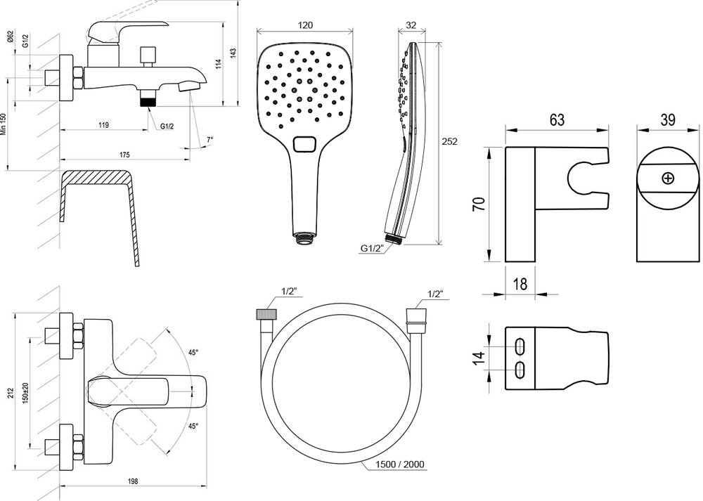 Flat FL 022 seinale kinnitatav vannisegisti dušikomplektiga