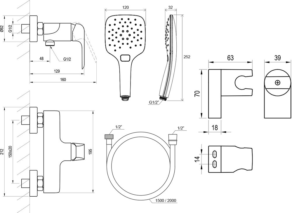 Flat FL 032 seinale kinnitatav dušisegisti dušikomplektiga