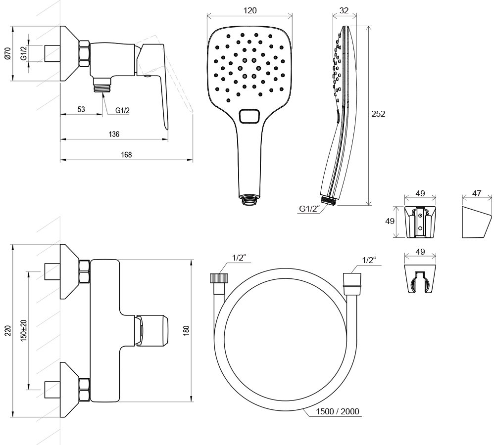 Life LF 032 seinale kinnitatav dušisegisti dušikomplektiga
