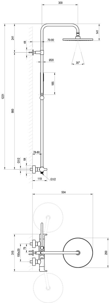 Dušitoru TE 095, termostaatsegisti ja dušikomplektiga