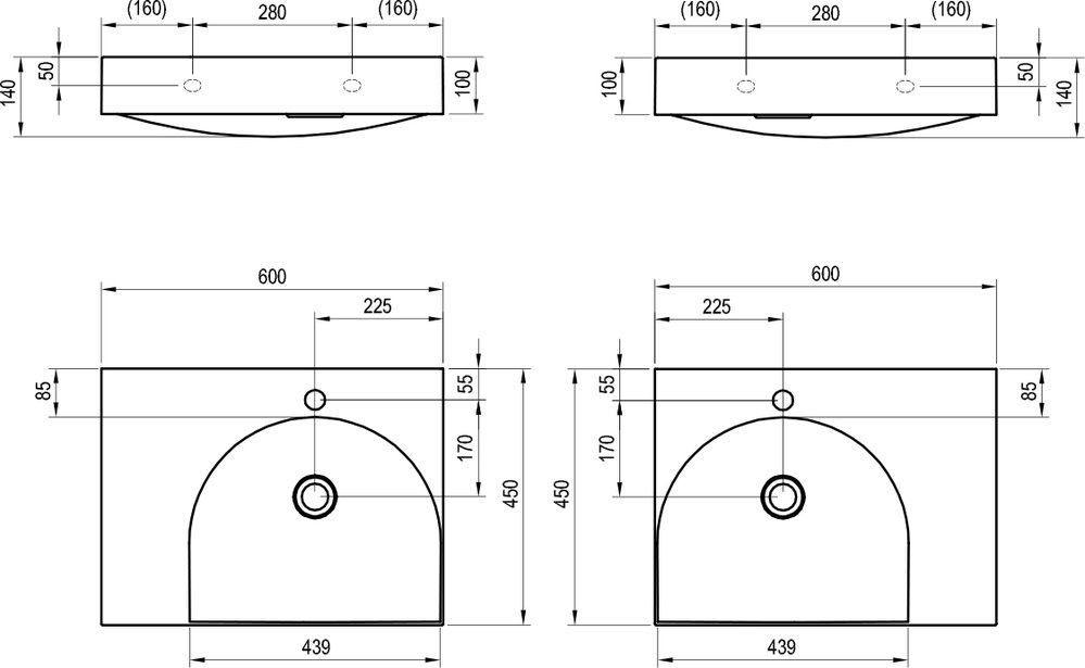 Valamud Lite 60/45 L/R, auguga segisti jaoks
