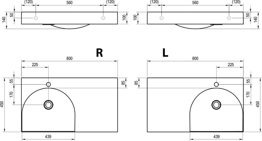 Valamud Lite 80/45 L/R, auguga segisti jaoks