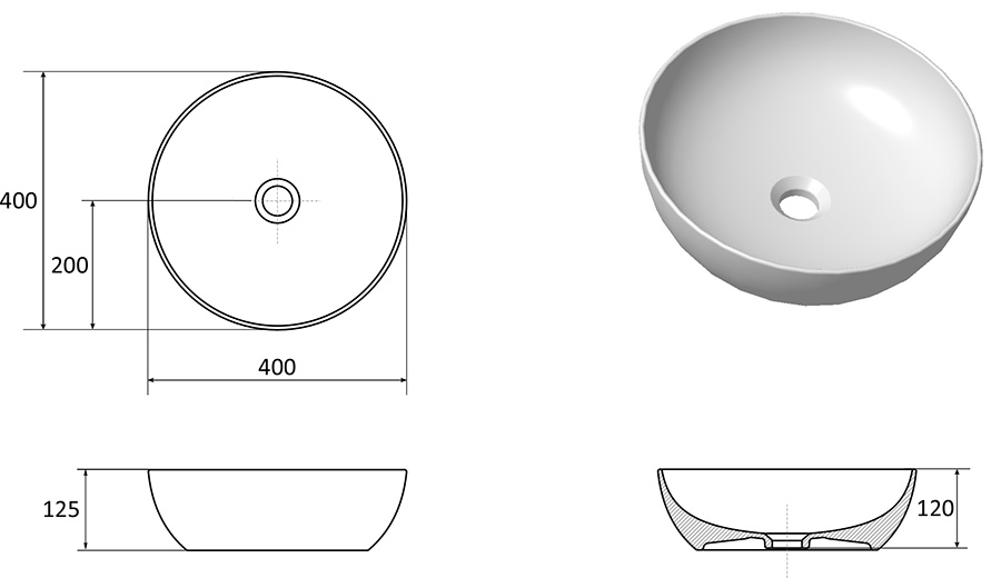 Keraamiline valamu UNI 400 B SLIM