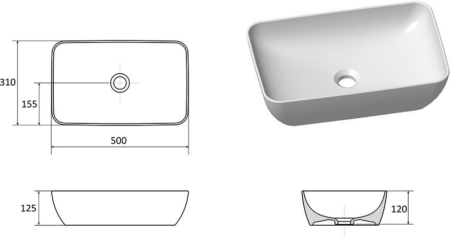 Keraamiline valamu UNI 500 R SLIM