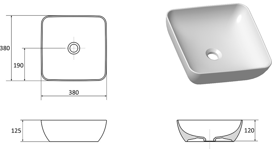 Keraamiline valamu UNI 380 S SLIM