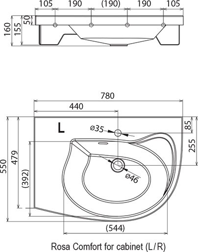 Washbasin Rosa Comfort N for cabinet