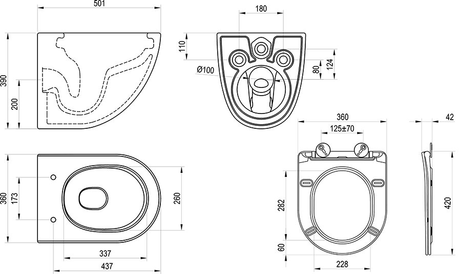 WC-pott Chrome AquaSpin komplekt, komplektis SoftClose prill-laud