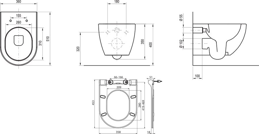 WC-pott Uni Chrome RimOff komplekt, komplektis SoftClose prill-laud